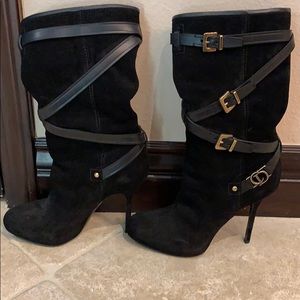 Christian Dior Black Suede Boots & Leather Straps